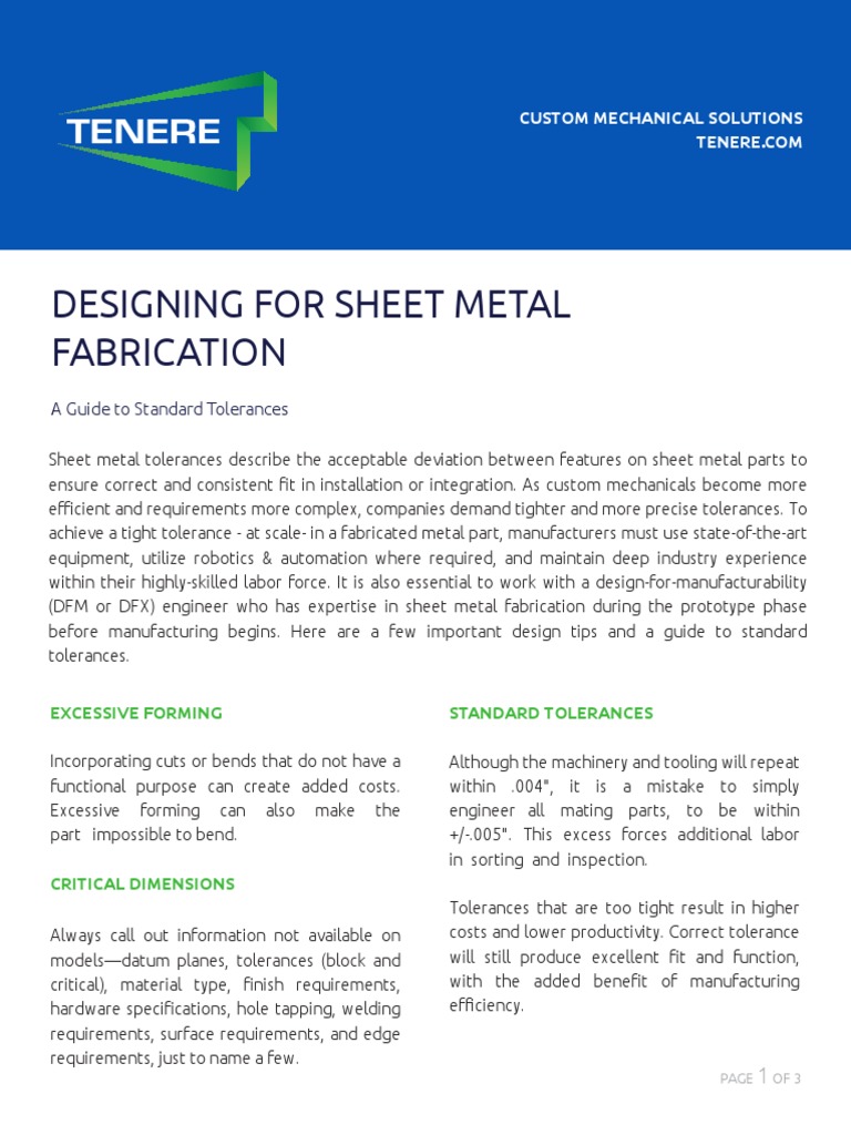 Standard Tolerances in Sheet Metal Fabrication | PDF