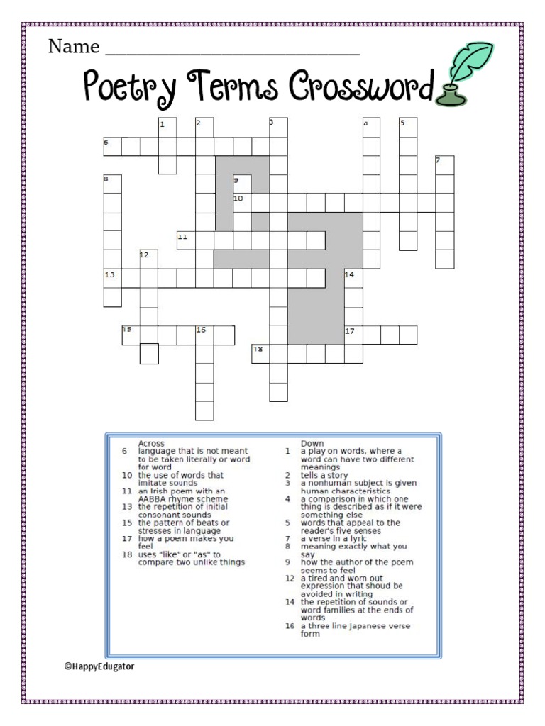 Poetry Terms Crossword PDF