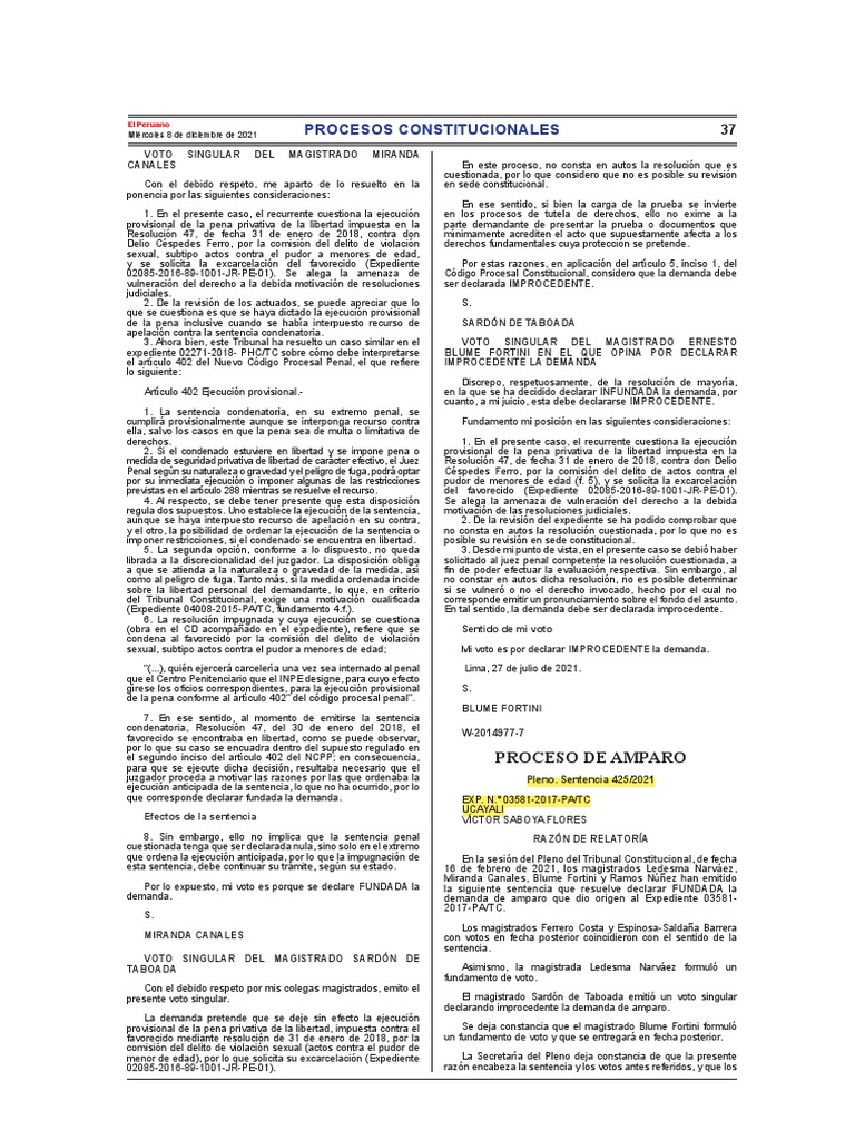 Sentencia Del Pleno #425/2021 Emitida Dentro Del Expediente #03581-2017
