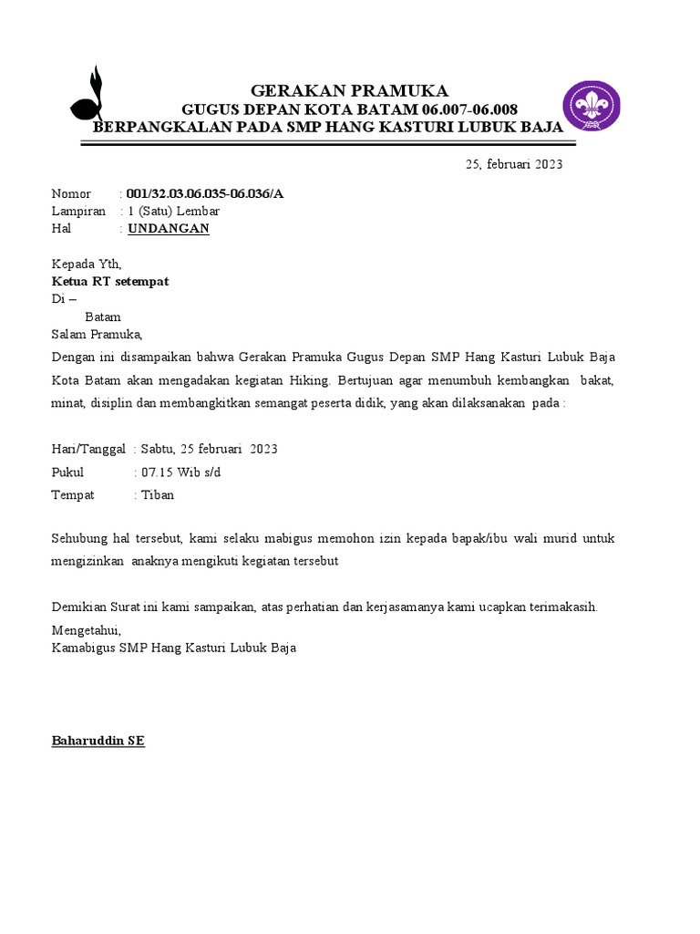 Surat Izin RT Hiking | PDF