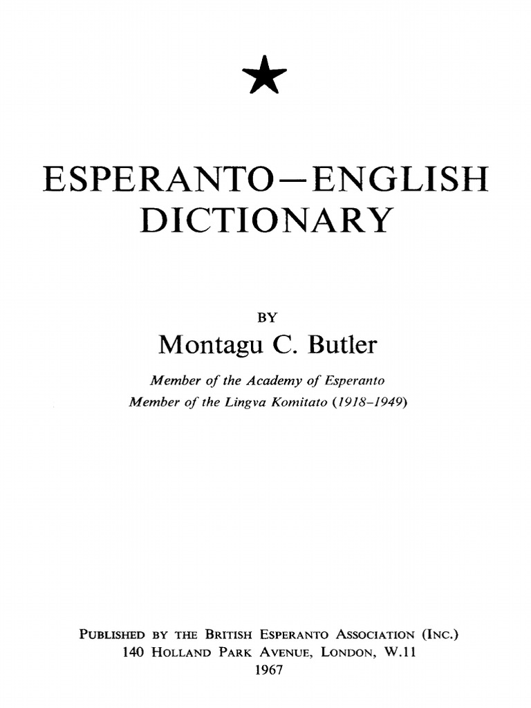 EsperantoEnglish Dictionary Montagu Butler 1967 PDF