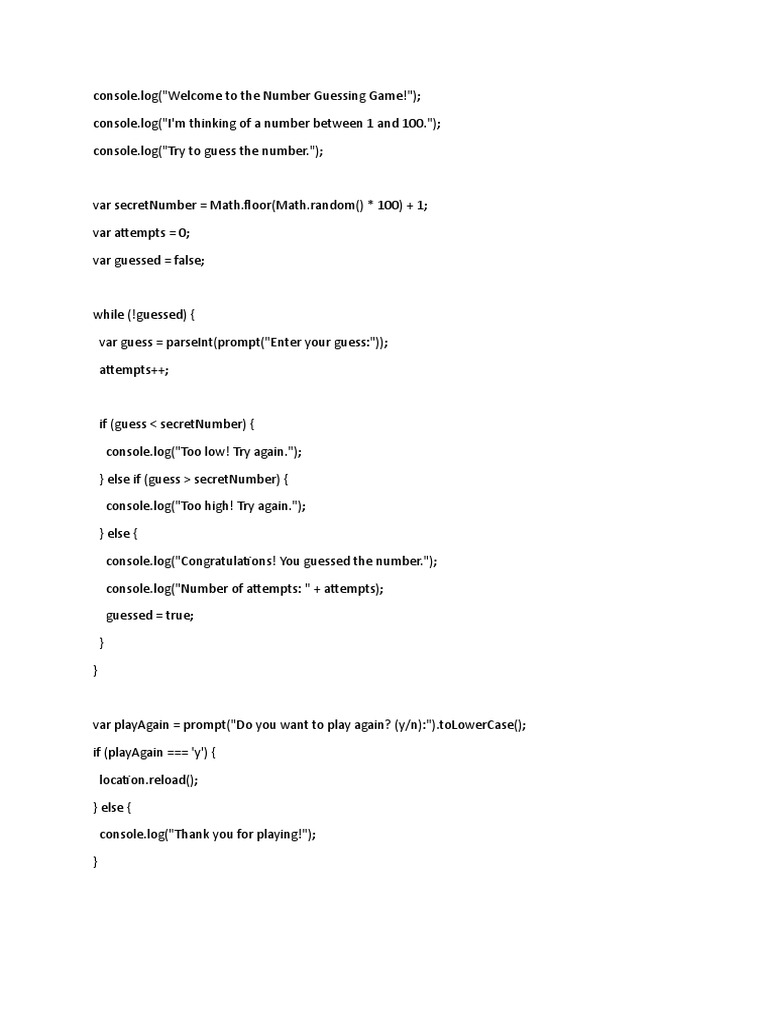 JavaScript Number Guessing Game | PDF