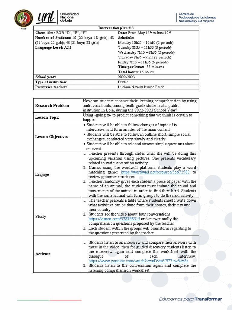 Lesson Plan Week 3 Pdf Ecuador