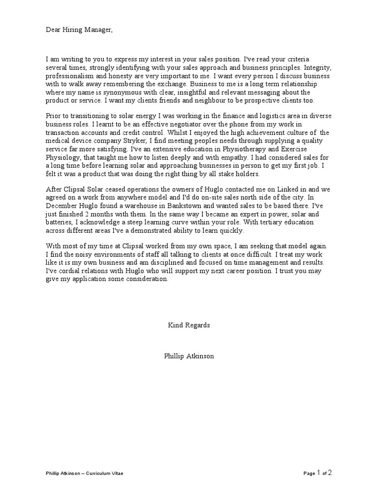 Cover Letter Sales NDIS PDF