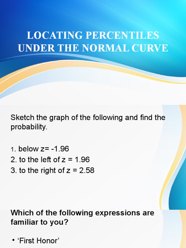 Cot 1 Locating Percentiles Under The Normal Curve PDF Percentile