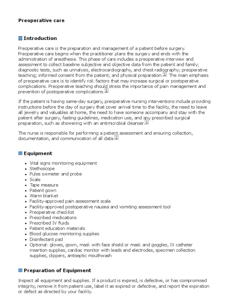 Essential Preoperative Care Guidelines | PDF