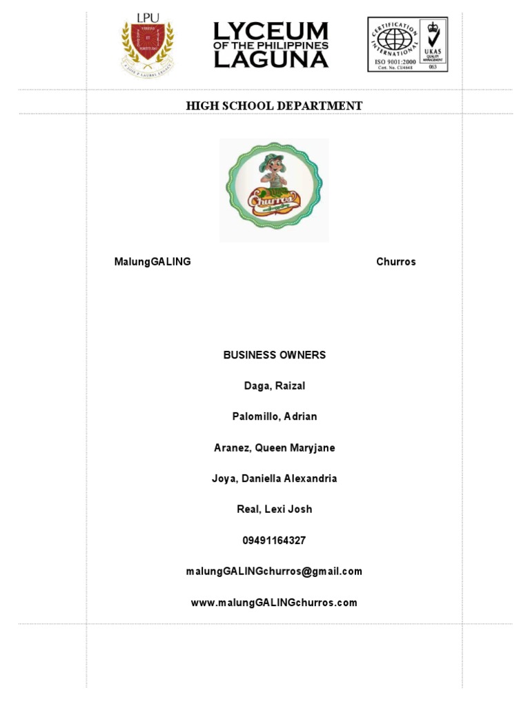 Malunggaling Churros Business Plan PDF Kitchen Utensil Marketing