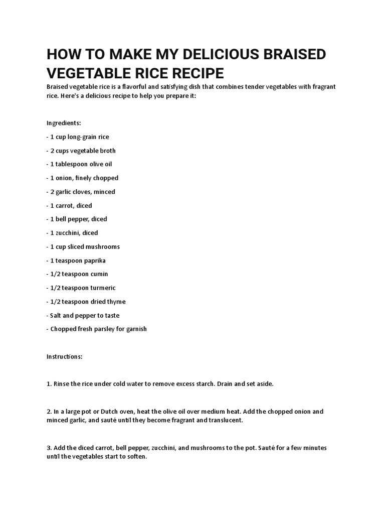 How To Make My Delicious Braised Vegetable Rice Recipe PDF