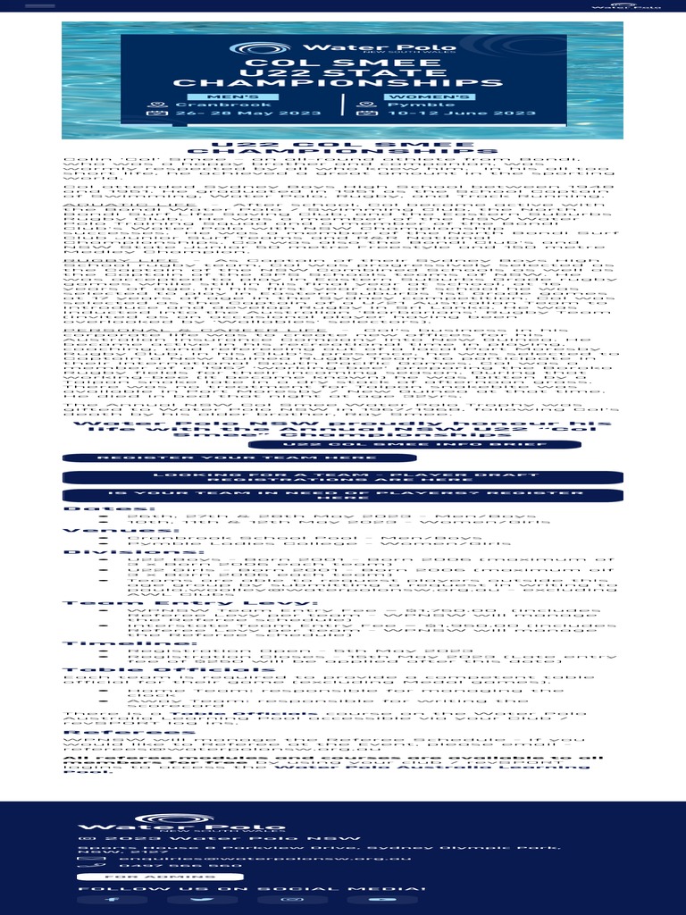 U22 Col Smee Water Polo NSW PDF