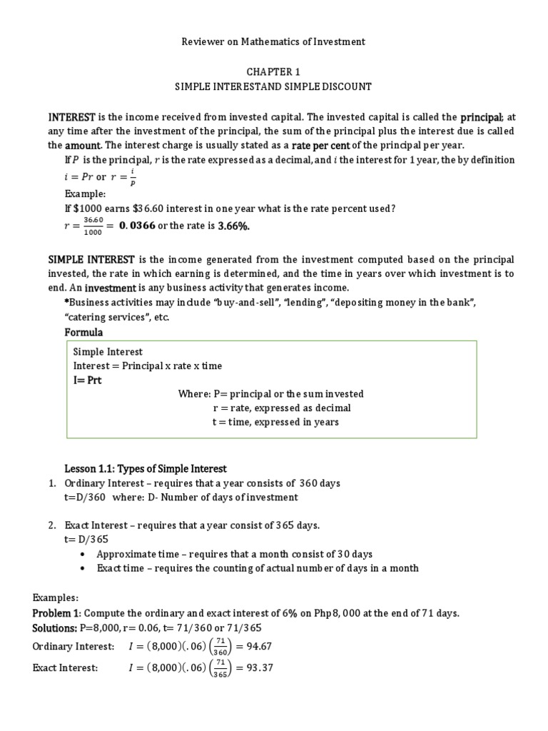 Reviewer On Mathematics of Investment | PDF