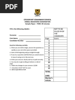 Stockport Grammar School 11 Plus Verbal Reasoning Sample Paper