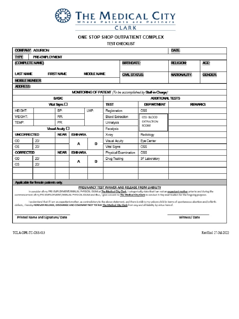 PEE Test Checklist PDF