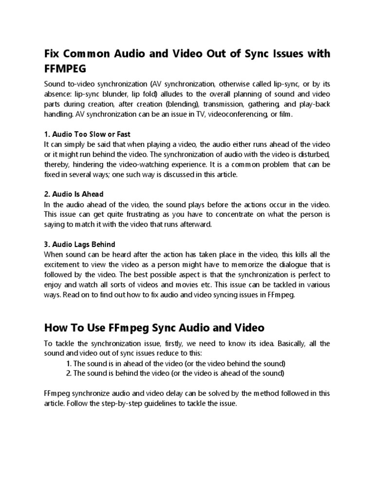 Fix Common Audio and Video Out of Sync Issues With FFMPEG PDF