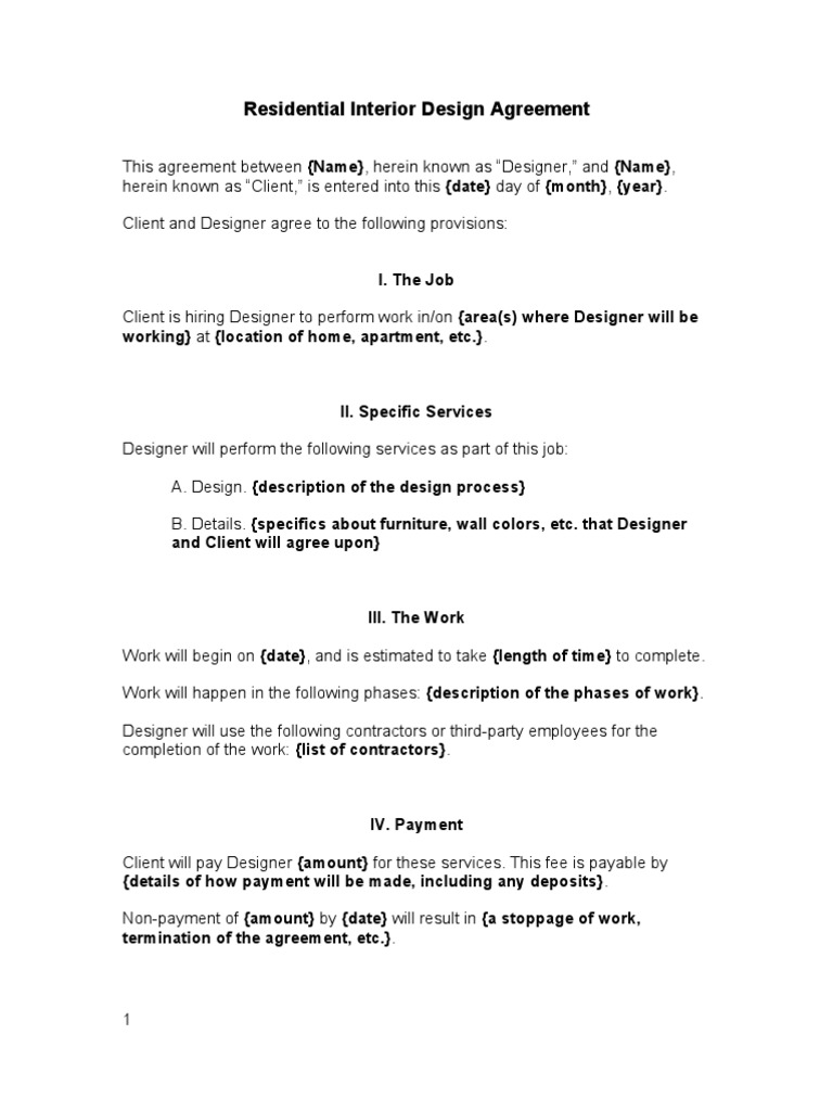 Residential Interior Design Agreement Template | PDF | Law | Technology ...