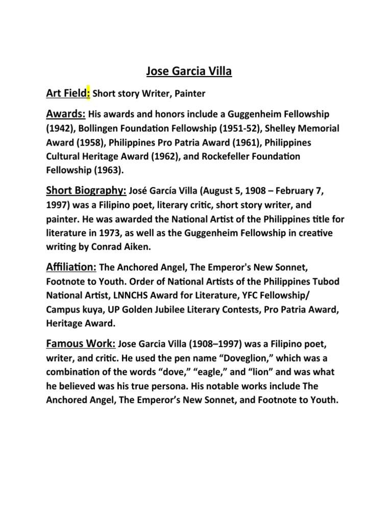 Jose Garcia Villa PDF