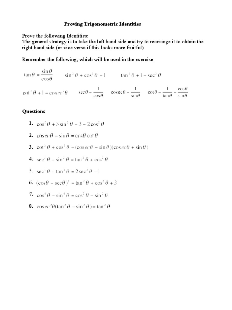 Proving Trigonometric Identities PDF