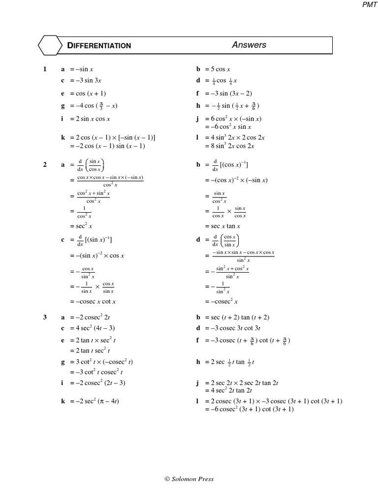 04b. Differentiating trigonometric functions Answers PDF