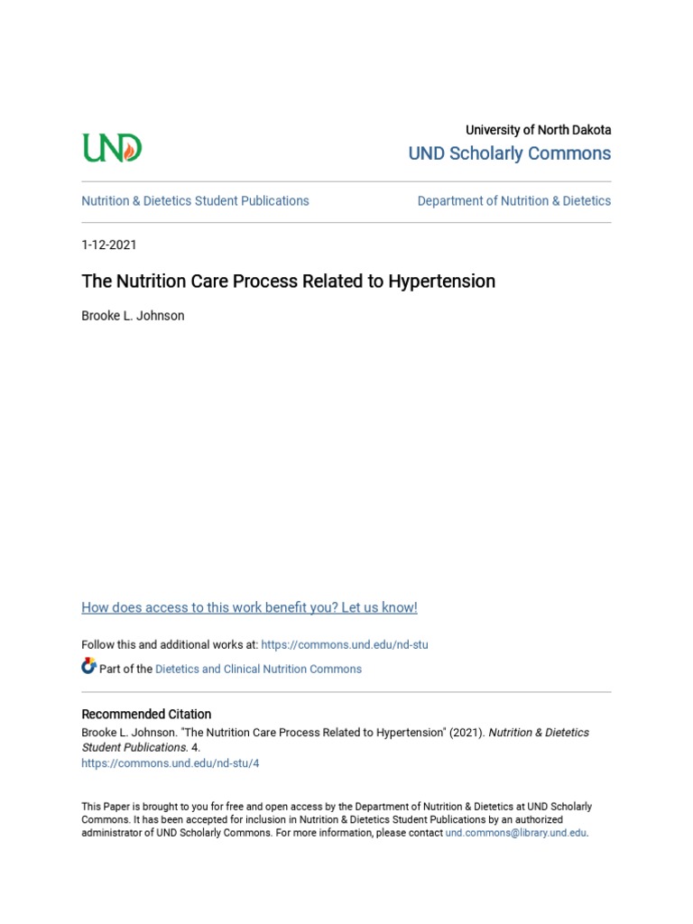 The Nutrition Care Process Related To Hypertension PDF Hypertension