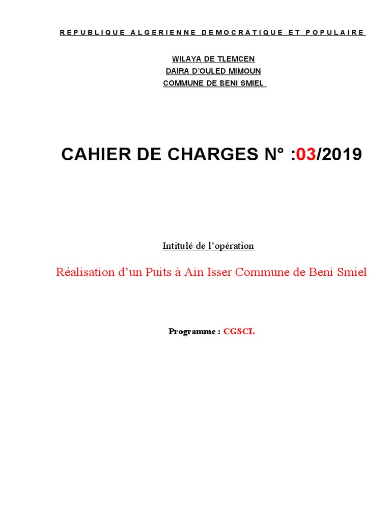 Page De Garde Cahier De Charge Cahier-De-Charges Forage | PDF | Économie | Business