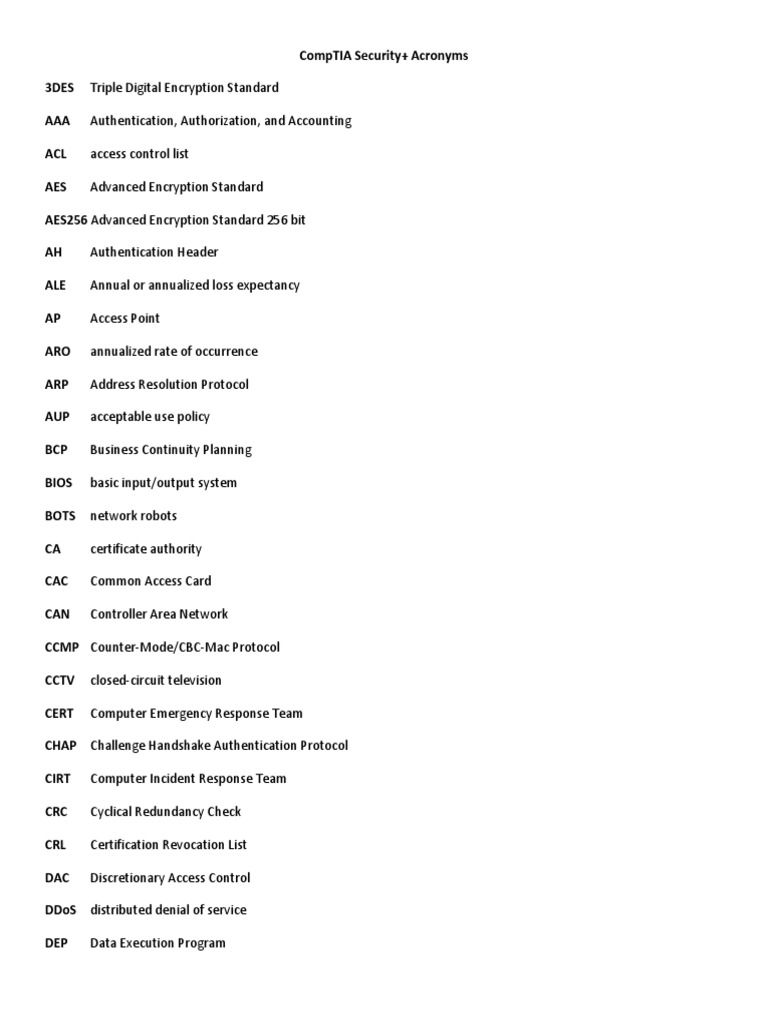 CompTIA Security+ Acronyms PDF Computer Network Transport Layer