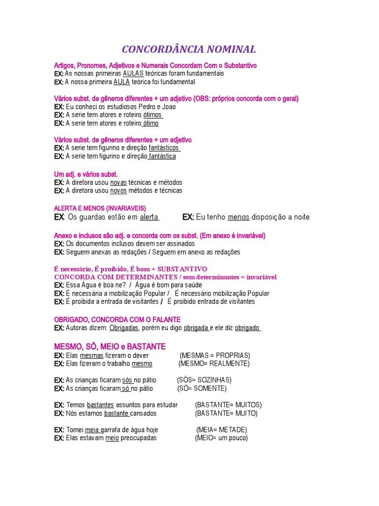 CONCORDÂNCIA NOMINAL | PDF | Assunto (gramática) | Pronome