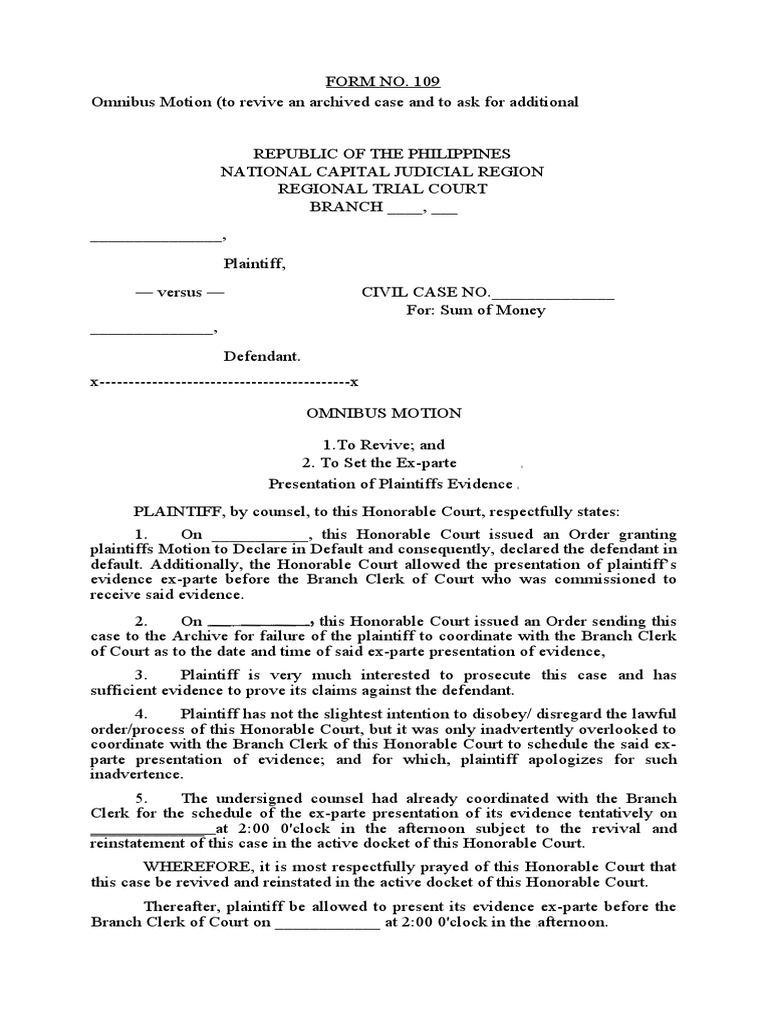 Form 109 Omnibus Motion | PDF
