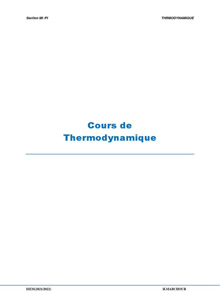 Cours de Thermodynamique ISEM 2021-2022 | PDF | Équilibre ...