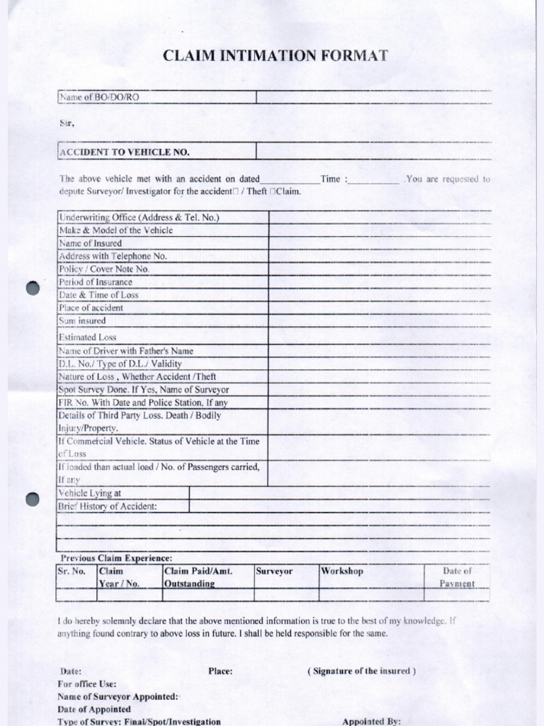 claim intimation form | PDF