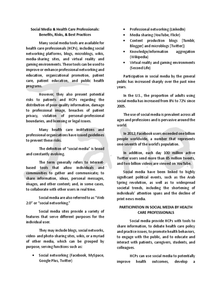 Picture of Social Media in Healthcare: Risks & Benefits | PDF