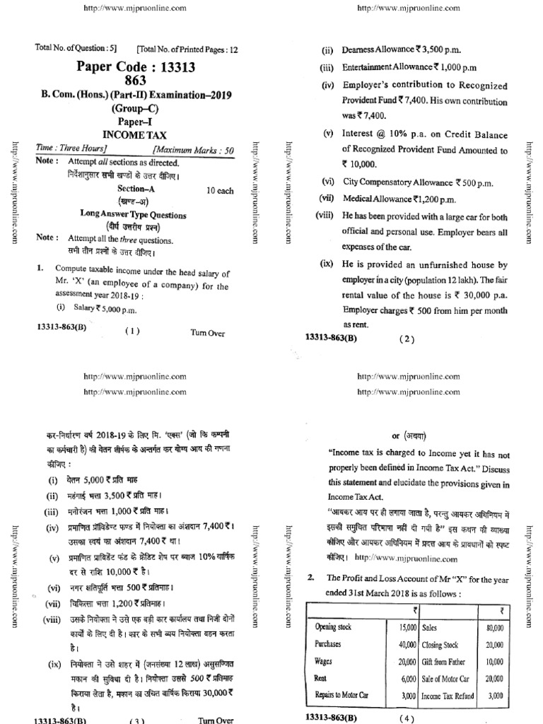 Bcom Part 2 Hons Income Tax 13313 2019 | PDF