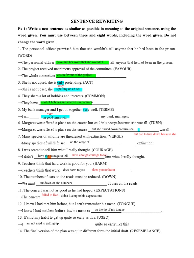 (TIẾNG ANH) SENTENCE REWRITING - IDIOMS | PDF
