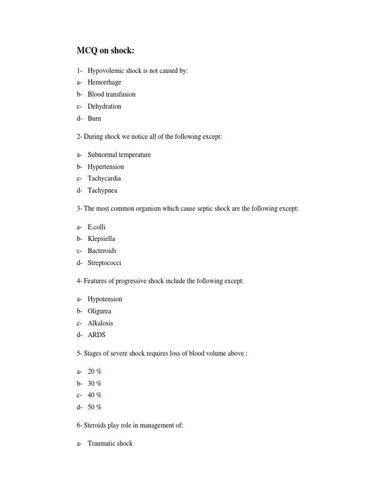 MCQ On Shock PDF