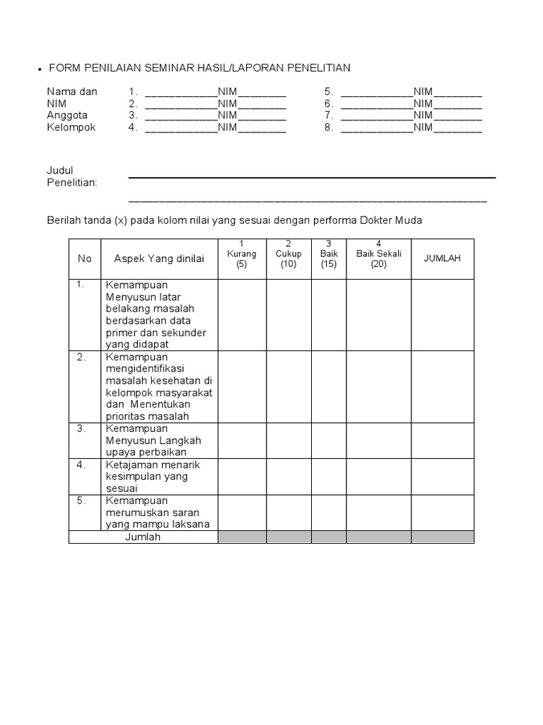 FORM PENILAIAN SEMINAR HASIL Revisi | PDF