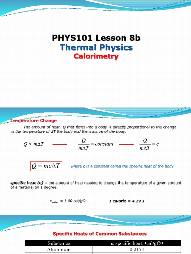 PHYS101 Lesson 8b Calorimetry PDF