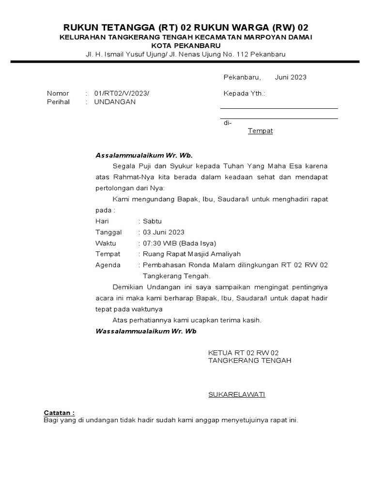 Undangan Rapat RT | PDF