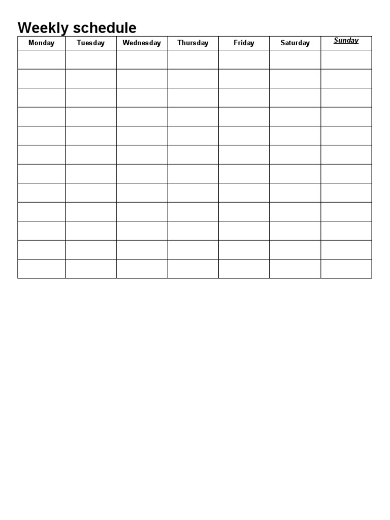 Weekly Schedule Monday To Sunday | PDF