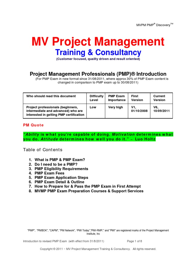 PMP Revised Exam Introduction MV Project Management v6 | PDF | Project ...