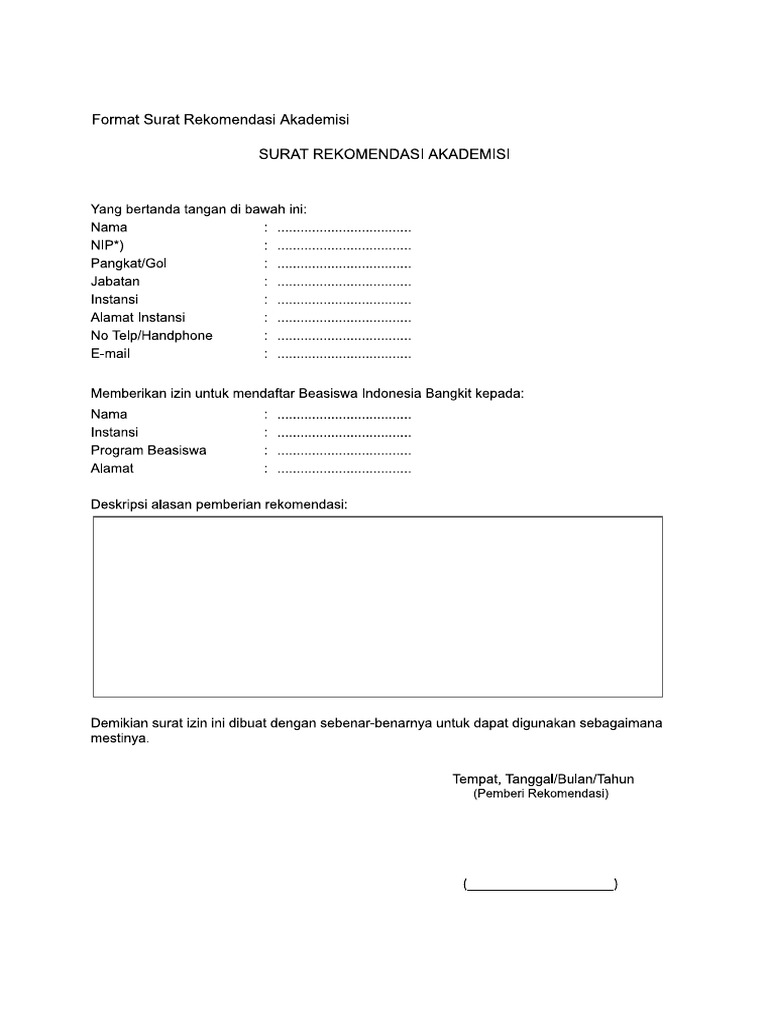 03 Format Surat Rekomendasi Akademisi | PDF