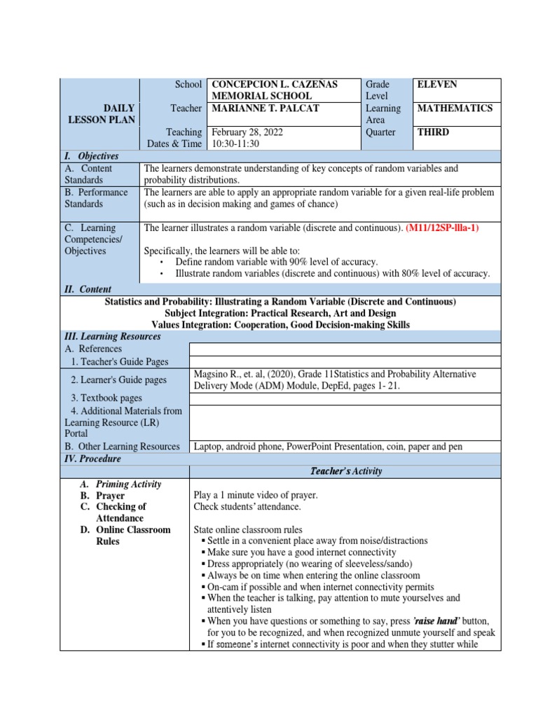 1st LP Random Variable Final | PDF