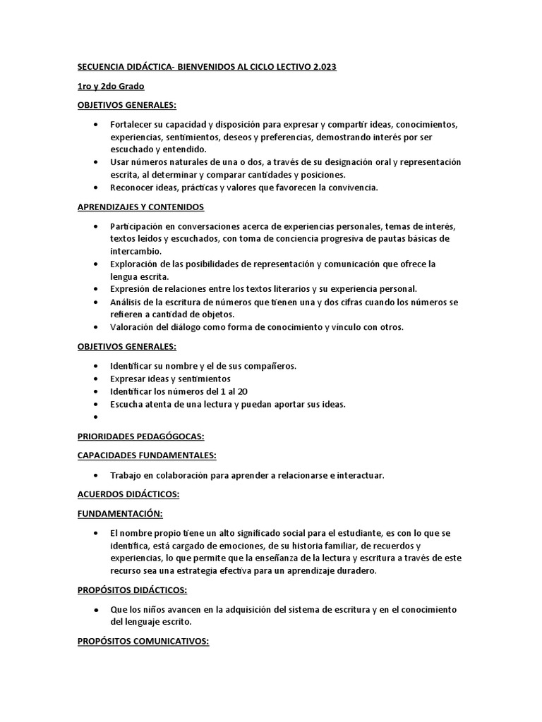 Secuencia Didáctica 1ro y 2do Grado 2023 | PDF