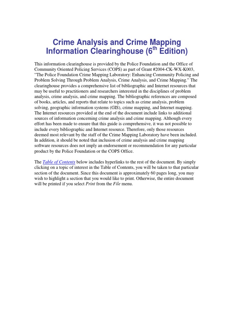 Crime Analysis and Crime Mapping Information Clearinghouse (PDFDrive) | PDF