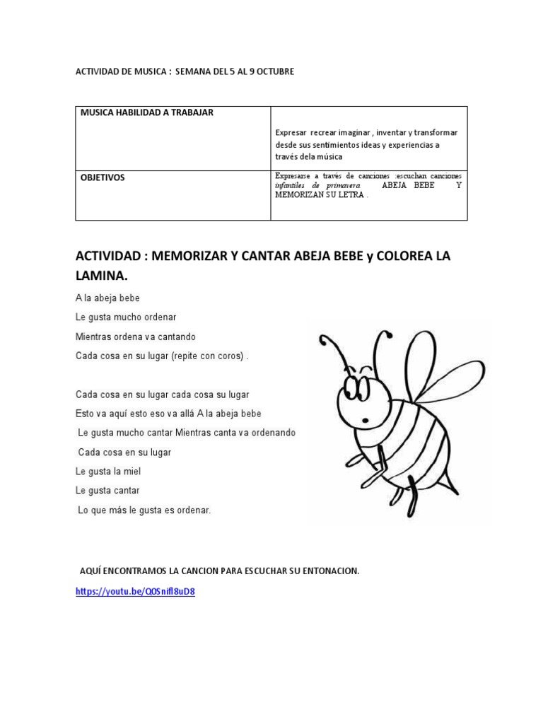 Actividad De Musica Y Plan Especifico 5 Octubre Pdf