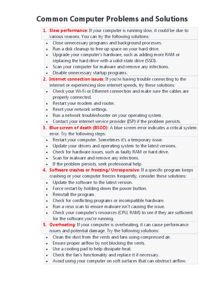 Common Computer Problems and Solutions PDF