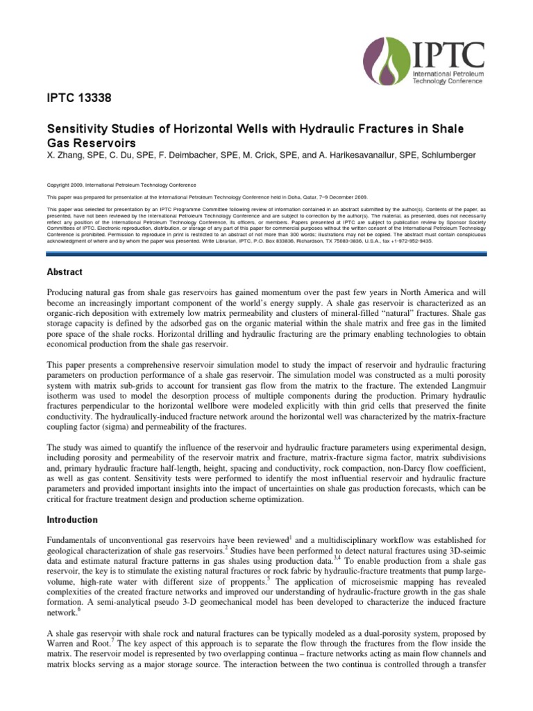 SHALE GAS IPTC-13338-MS-P - Sensitivity Studies of Hwells-N | PDF ...