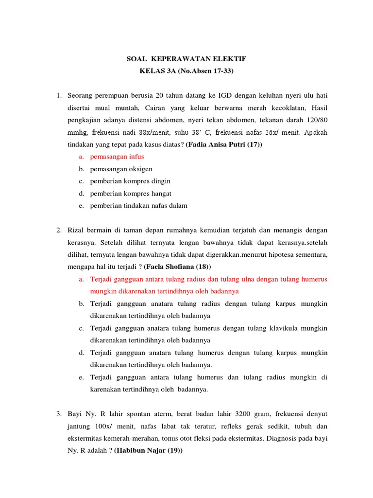 Soal Keperawatan Elektif Kelas 3A Dan 3B | PDF