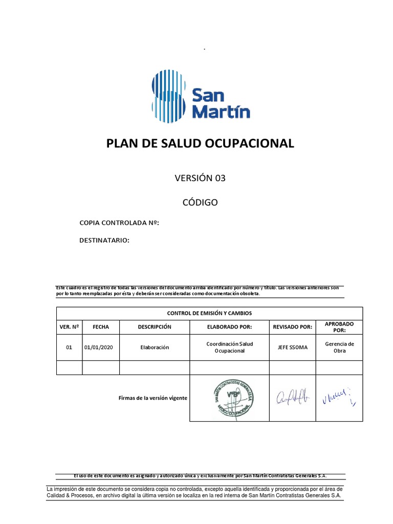 102-SSA-PLA-003 Plan de Salud Ocupacional 2020 | PDF | Seguridad y ...