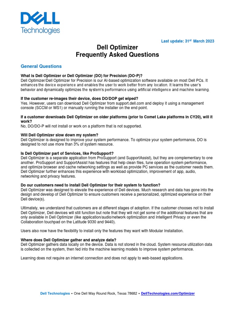 Dell Optimizer: FAQs and Features Guide | PDF | Vulnerability ...