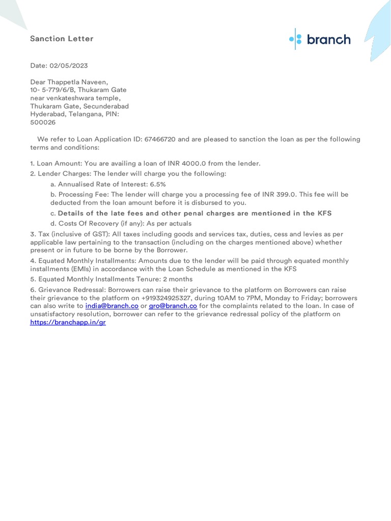 Sanction Letter PDF