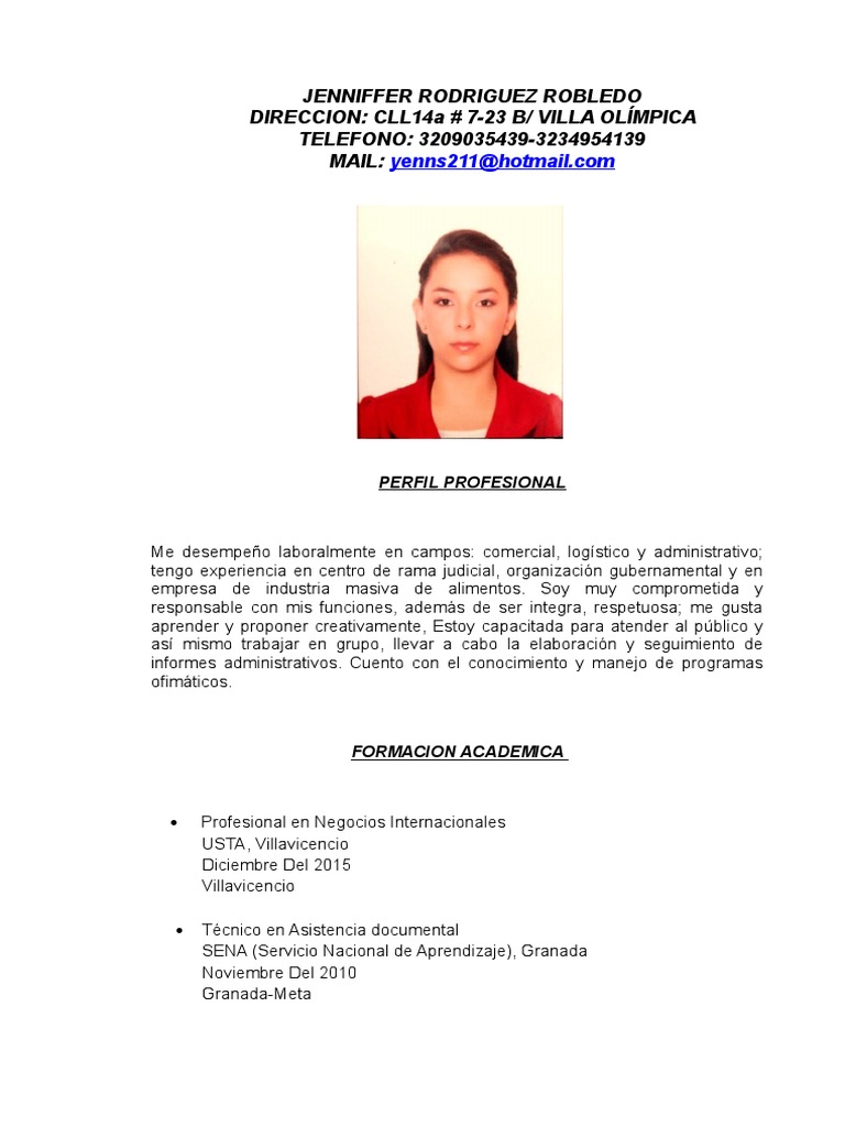 Hoja de Vida Jenniffer Rodríguez R | PDF