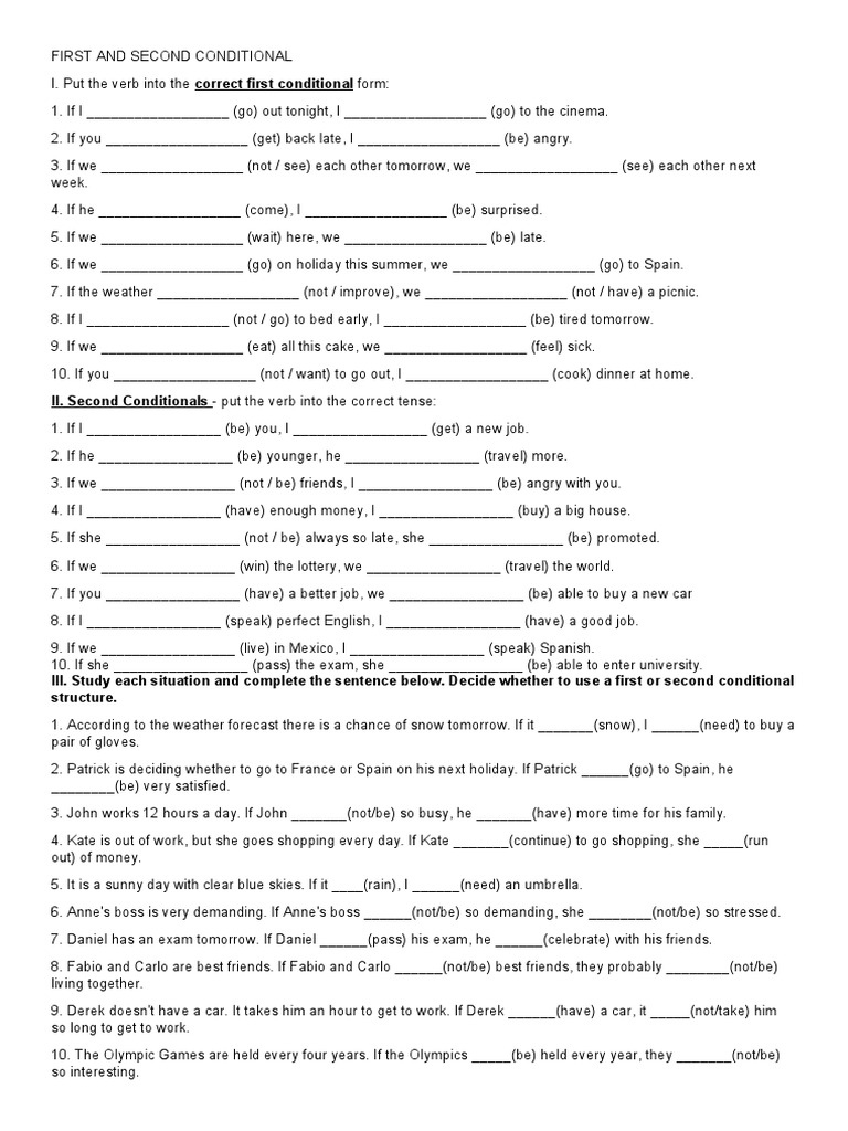 RESUELTOS FIRST AND SECOND CONDITIONAL EXERCISES | PDF